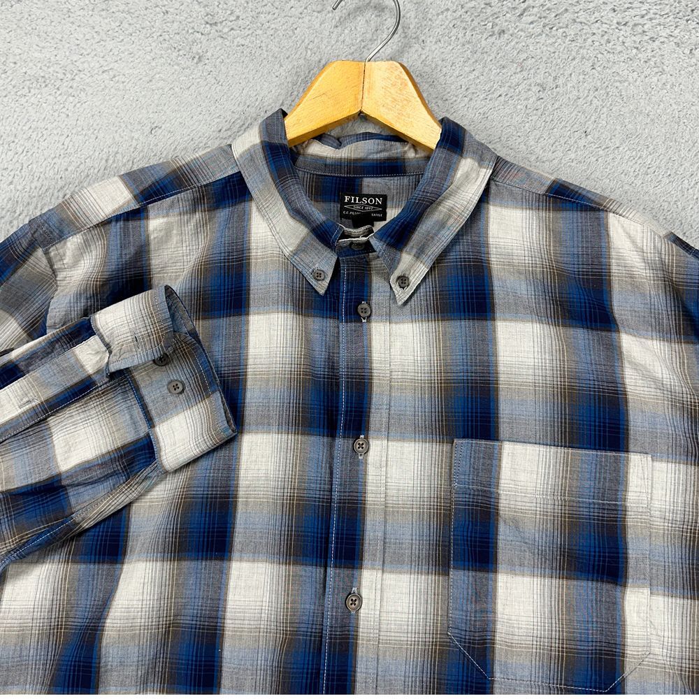 Filson Blue White Gray Plaid Button-Down Shirt